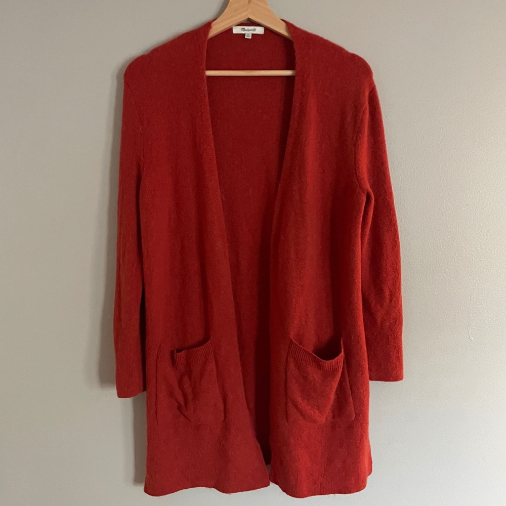 Madewell Cardigan Sweater‎ Womens XS Orange Wool Alpaca Blend Open Front Cozy